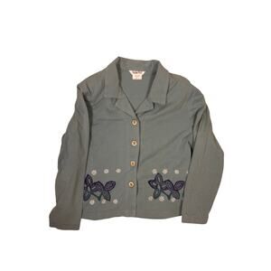 Green Cottagecore Floral Cardigan Sweater Women’s 12/Large Petite Knit Vintage